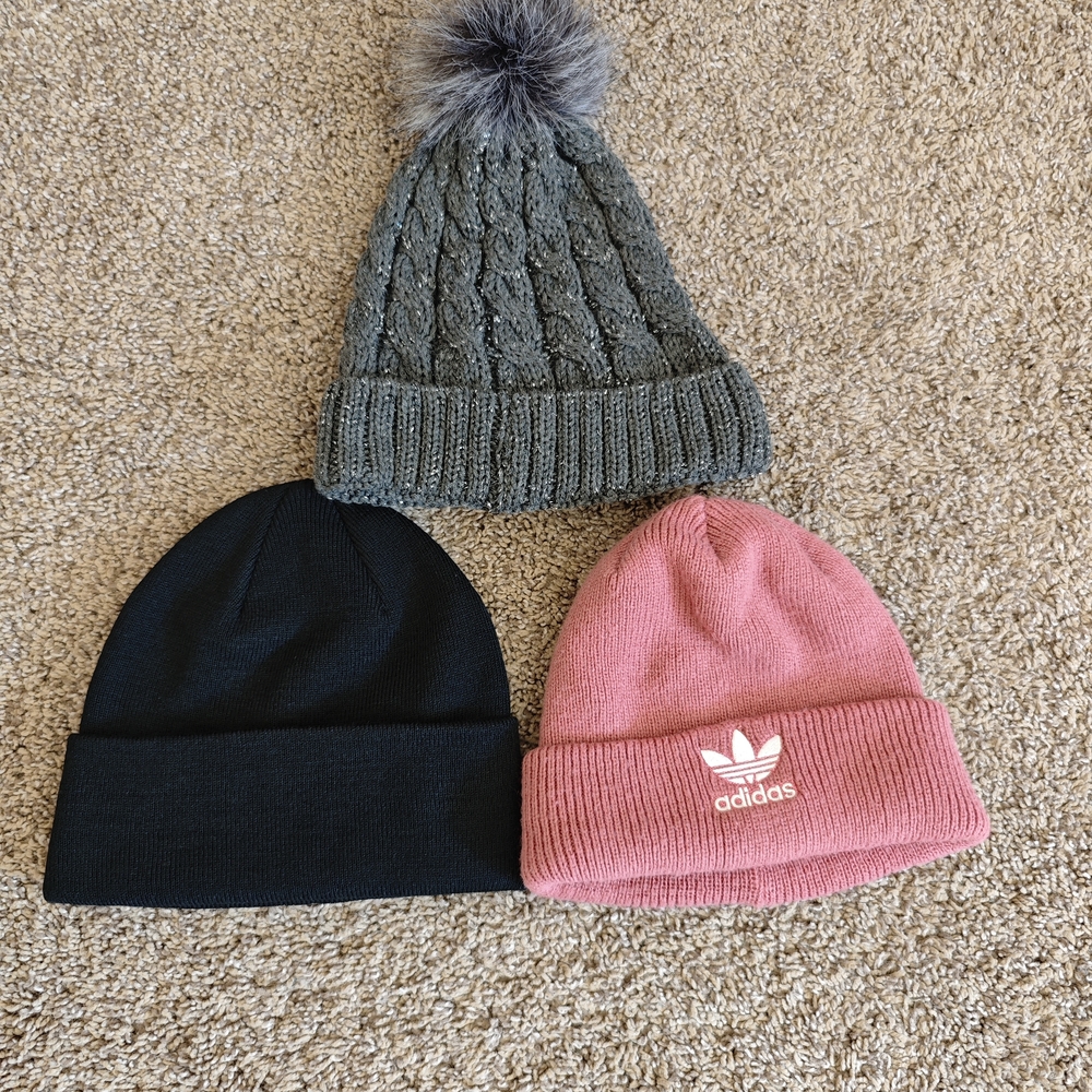 Adidas Pink and Gray Beanie Set